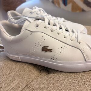 Lacoste White Leather Sneakers with Gold Crocodile WOMENS SIZE 8